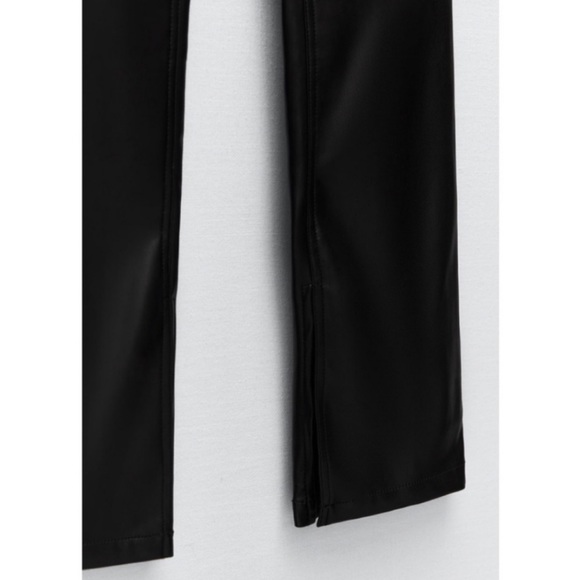 Zara Faux Leather Straight Leggings Pants Ankle Slit - Picture 5 of 10